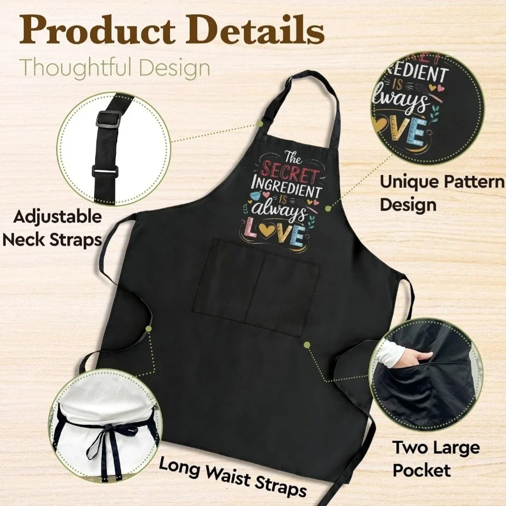 Black Secret Ingredient Is Always Love Cooking Apron Adjustable Neck 2 Pockets